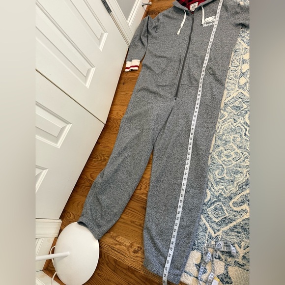 Roots Cabin Mens Grey Buffalo Plaid Zip Up Winter Sweater Fleece Onesie - Picture 10 of 12